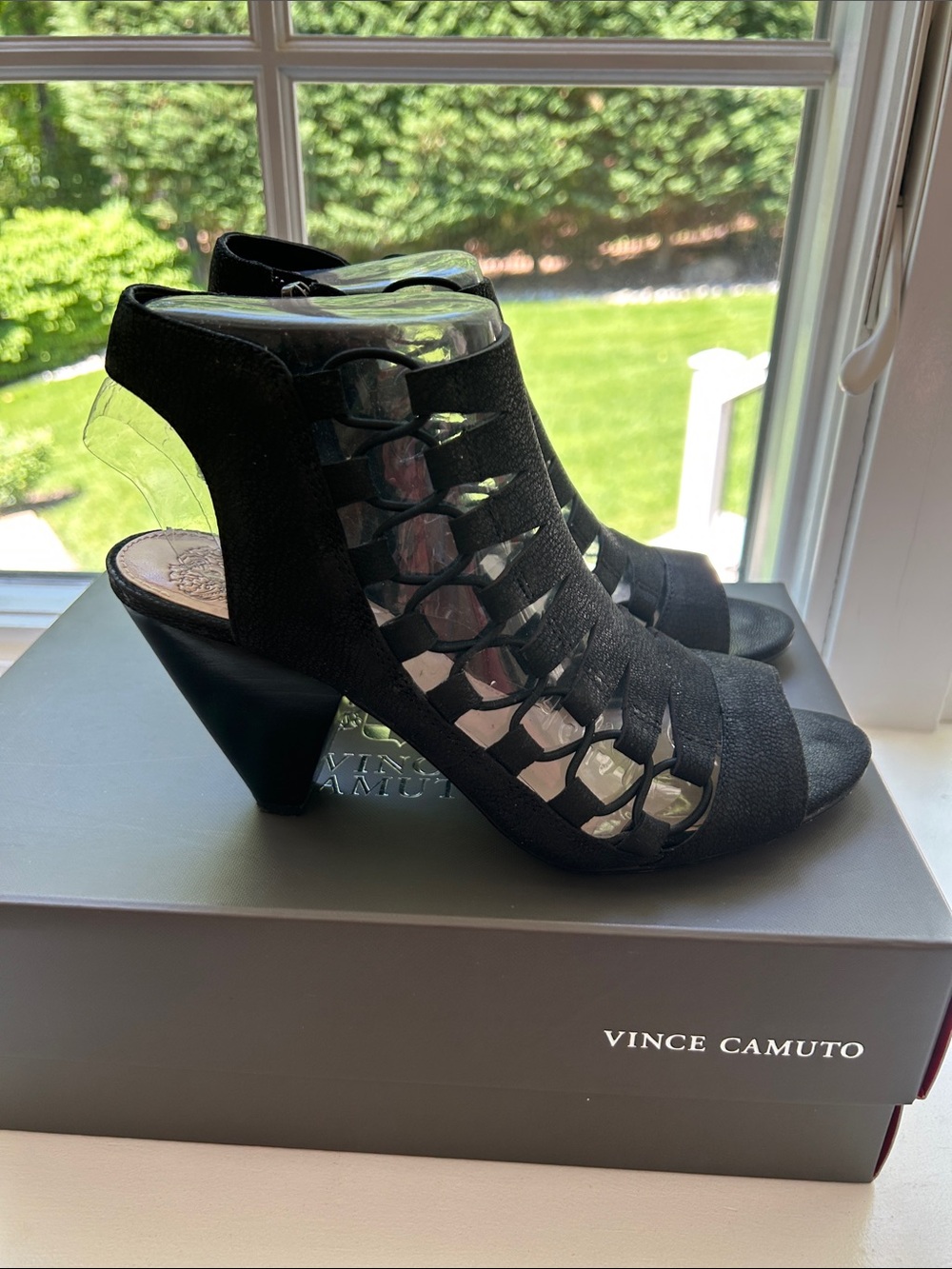 Vince Camuto Black Strappy Open-Toe Heels 6.5M